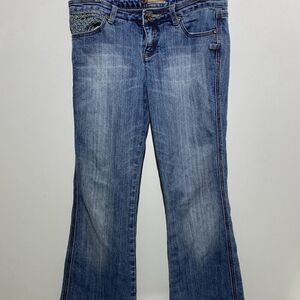 JouJou Women's Blue Medium Wash Flared Denim Jeans Size 11